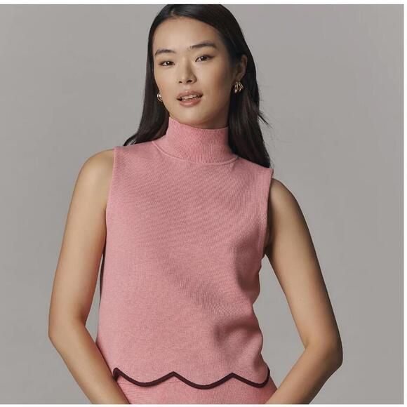 Maeve Scalloped Turtleneck Sweater Tank Top Candy Pink NWT Size Large